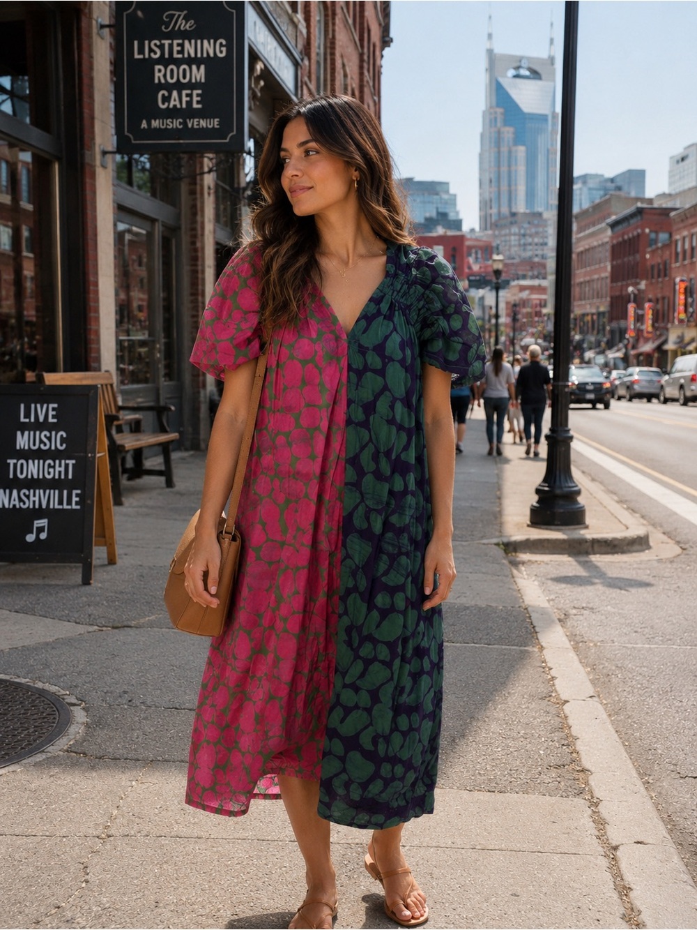 Yesaet cotton art to wear Colorblock Batik Midi Dress - Pink & Green NWT $226 XS